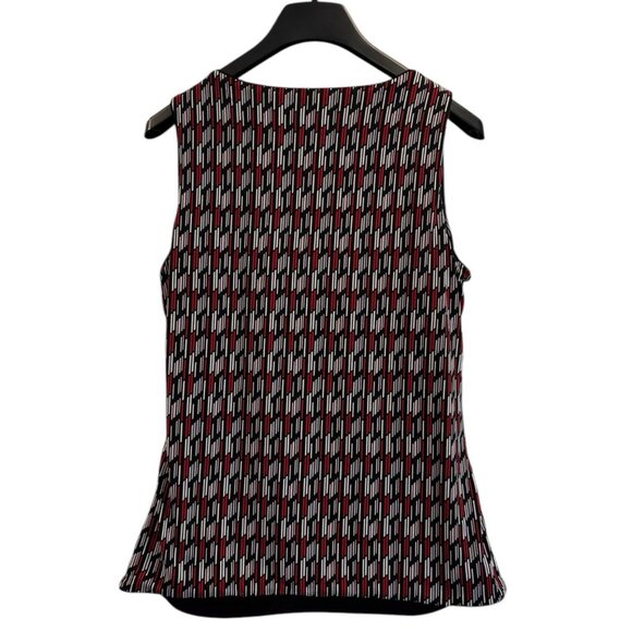 White House Black Market Reversible Blouse Red Black Geo Print Sleeveless Top L - Picture 4 of 4